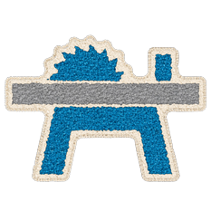 Flying Blue Doxie patch of a table saw