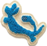 Flying Blue Doxie patch with a charging plug